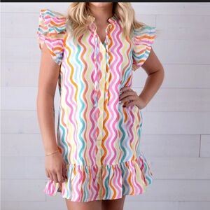 NWT Michelle McDowell Dress Colorful Wave Pattern